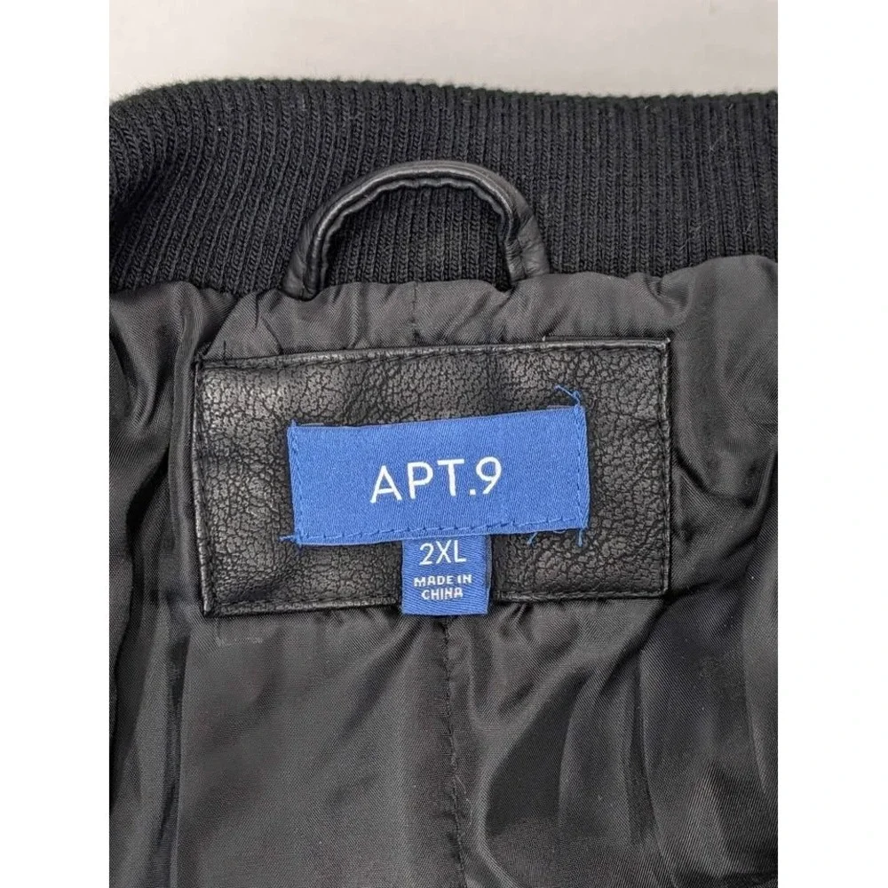 Apt 9 ~ Men's‎ Black Faux Leather Bomber Jacket Full Zip ~ 2XL ~ NWOT